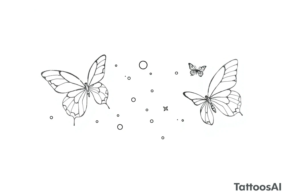 Dainty and fine line butterflies with bubbles and sparkles tattoo idea