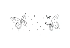 Dainty and fine line butterflies with bubbles and sparkles tattoo idea