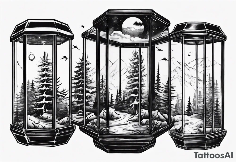 A pine forest inside a glass box tattoo idea