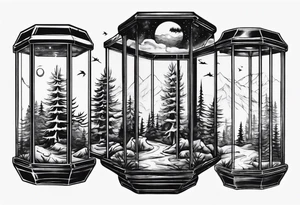 A pine forest inside a glass box tattoo idea
