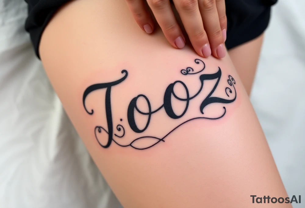 Tooz in cursive surrounded by large geers tattoo idea