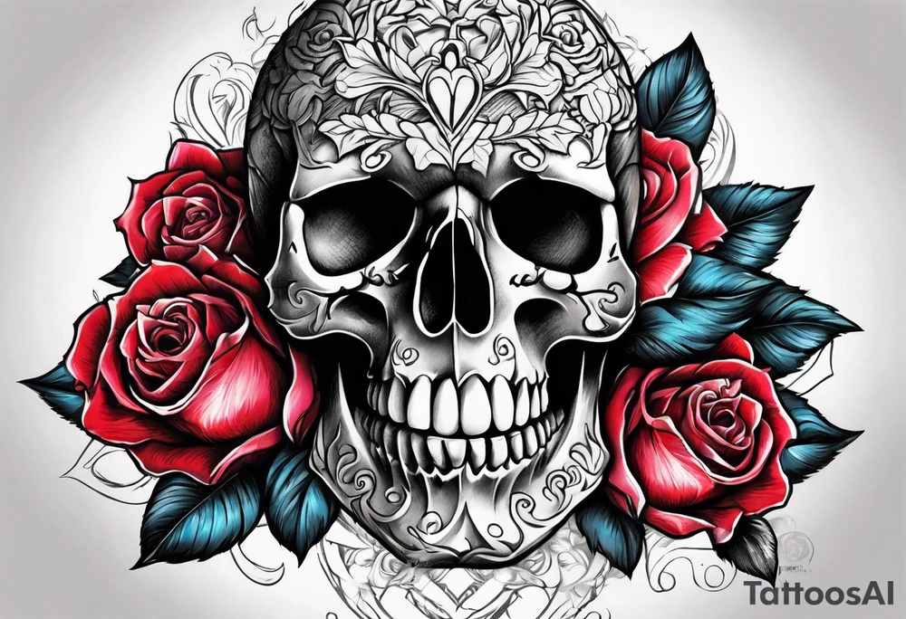 skull and roses tattoo idea