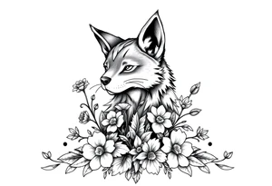 pCREATE A FURRY TATTOO DESIGN FURSONA ANTROPOMORPHIC IMAGE FOR ANTIFACIST LIBERAL WITH FLOWERS AND PLANTS GROWING FROM THE FURSONA tattoo idea