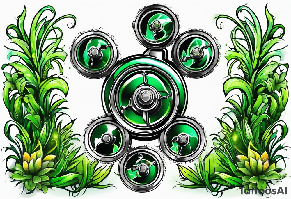 Automatic lawn sprinkler with green grass tattoo idea