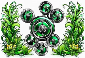 Automatic lawn sprinkler with green grass tattoo idea