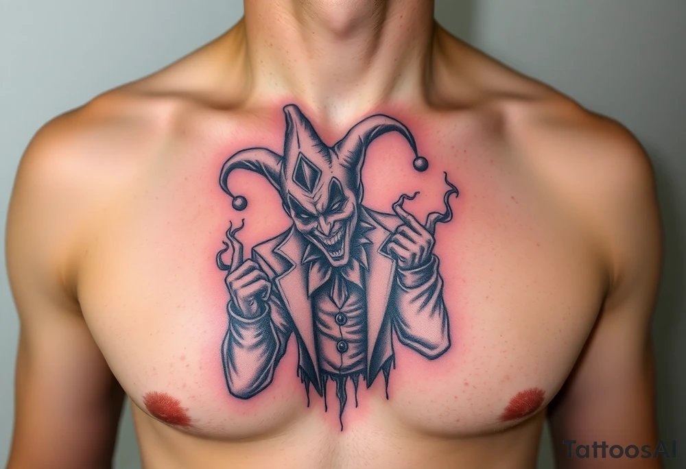 jester coming out of smoke tattoo idea