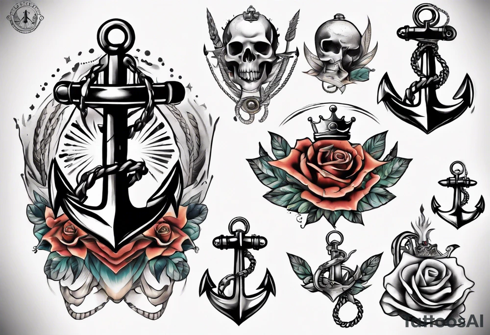 Anchor with a crown on top tattoo idea