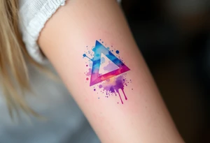 A watercolor triangle filled with splashes of blue, pink, and purple, representing creativity and fluidity. tattoo idea