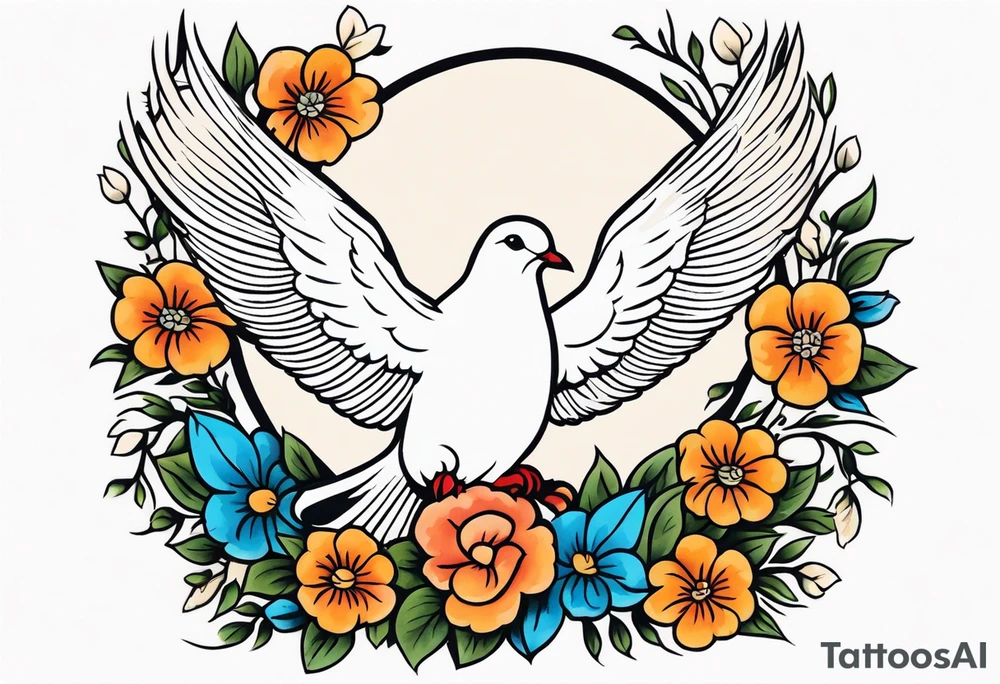 dove

vintage tattoo style old school traditional bold color simple with flowers surrounded tattoo idea