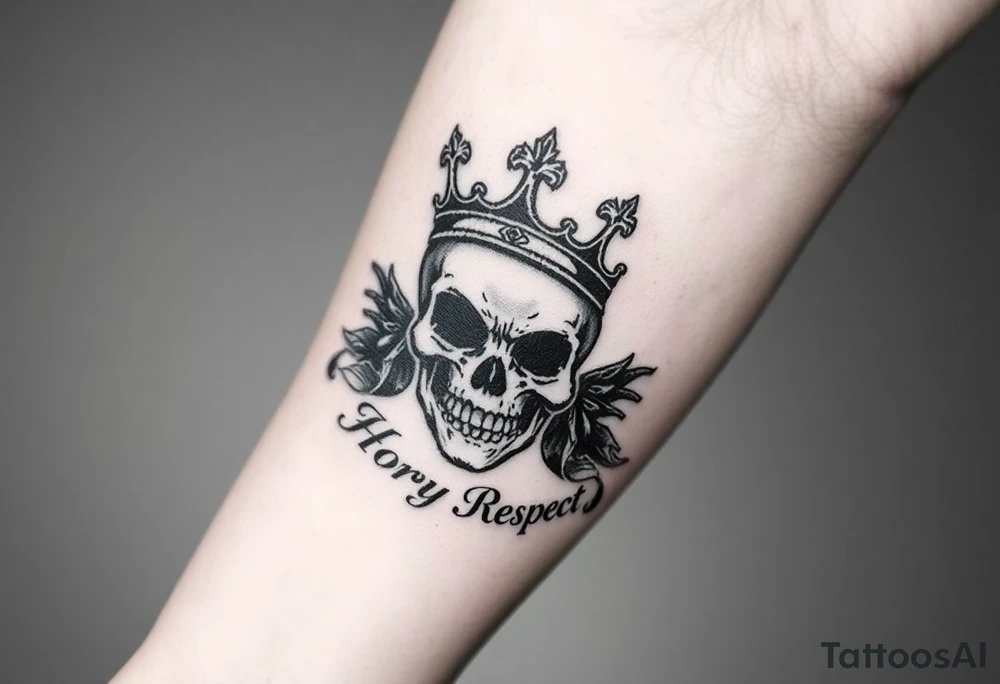 Skull with Kings crown with saying Loyalty Honor Respect tattoo idea