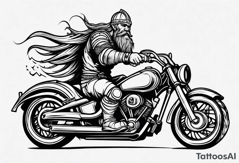 Viking riding a motorcycle front view tattoo idea