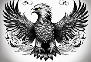 Japanese leg sleeve eagle with black swirl filler tattoo idea