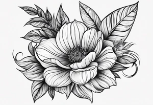shoulder tattoo that have flowers, leaves, stems that go down the back, down the side arm, and towards the collarbone. i also want “no rain no flowers” included somewhere tattoo idea