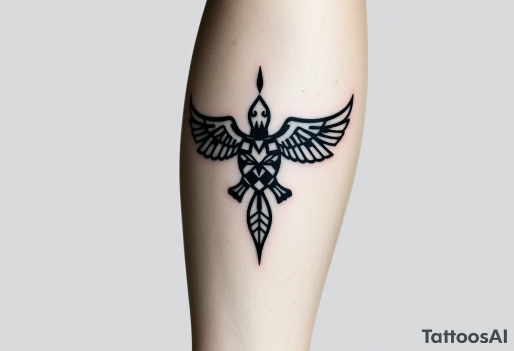 I would like a Samoan/Polynesian tattoo that covers the entire leg from the calf to the ankle, in a traditional style with thick lines and geometric patterns. the base must be similar to classic Samoan band tattoos, but personalized: with symbols of strength and combat (spearheads / niho hand), family symbols (enata figures), symbols of the sea and travel (waves, spirals), it is a protective element like the turtle (honu). the design must be harmonious and envelop the ... tattoo idea