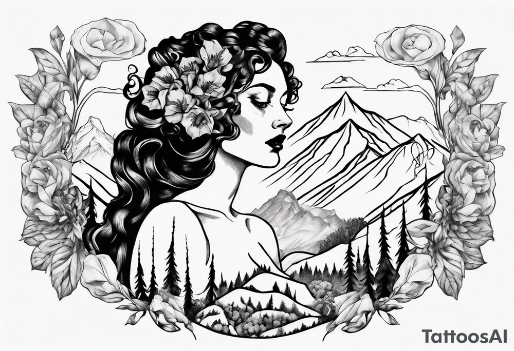 Persephone with mountains tattoo idea
