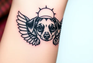 Dachshund ears inside wings with a halo above tattoo idea