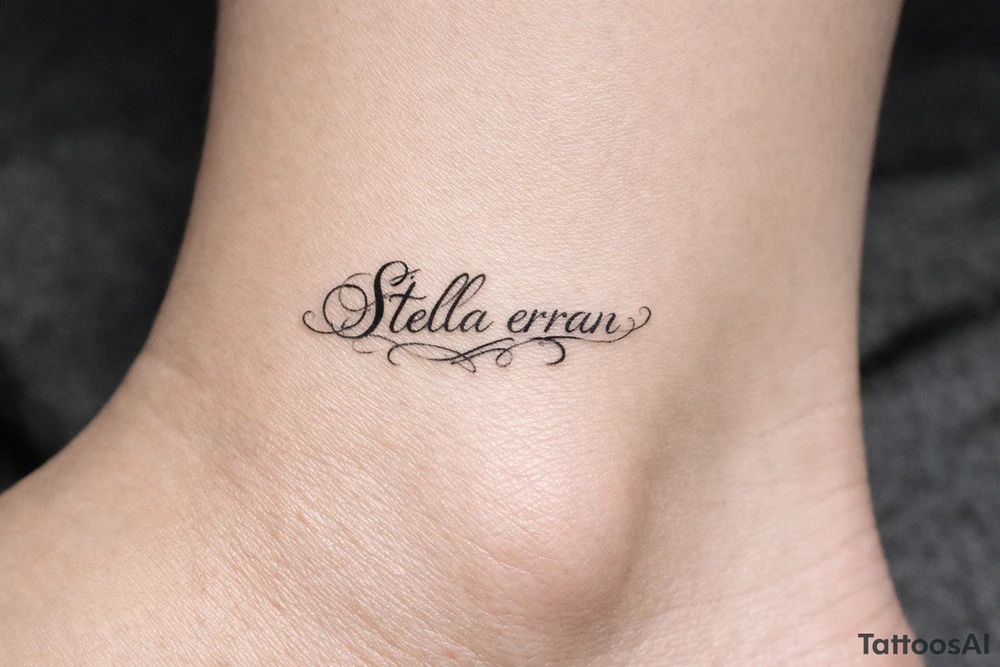 Stella erran, and then beautiful calligraphy cursive on the inner ankle tattoo idea
