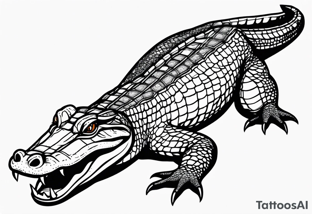 Full body Caiman with tail leg top view tattoo idea