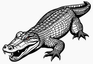 Full body Caiman with tail leg top view tattoo idea