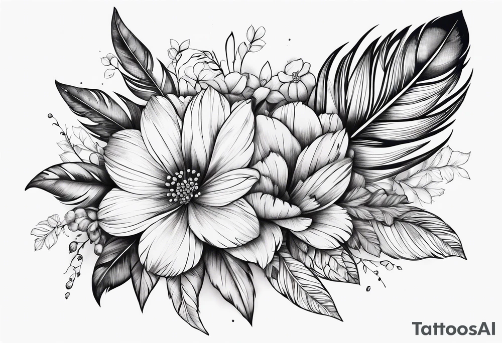 Floral feather tattoo idea