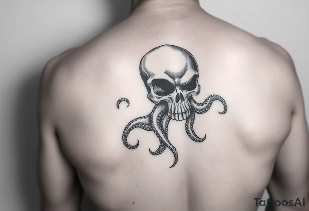 Skull with octopus coming out tattoo idea