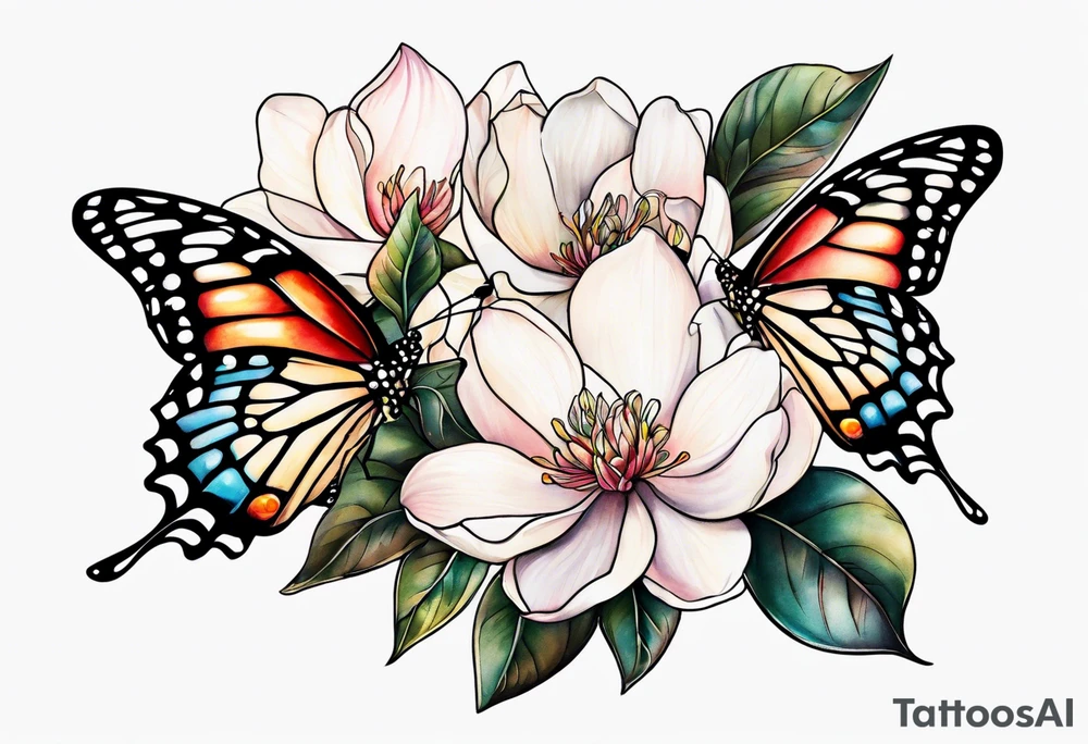 Butterflies and magnolias tattoo idea