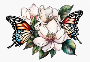 Butterflies and magnolias tattoo idea