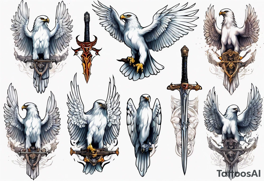 A white hawk holding a sword tattoo idea