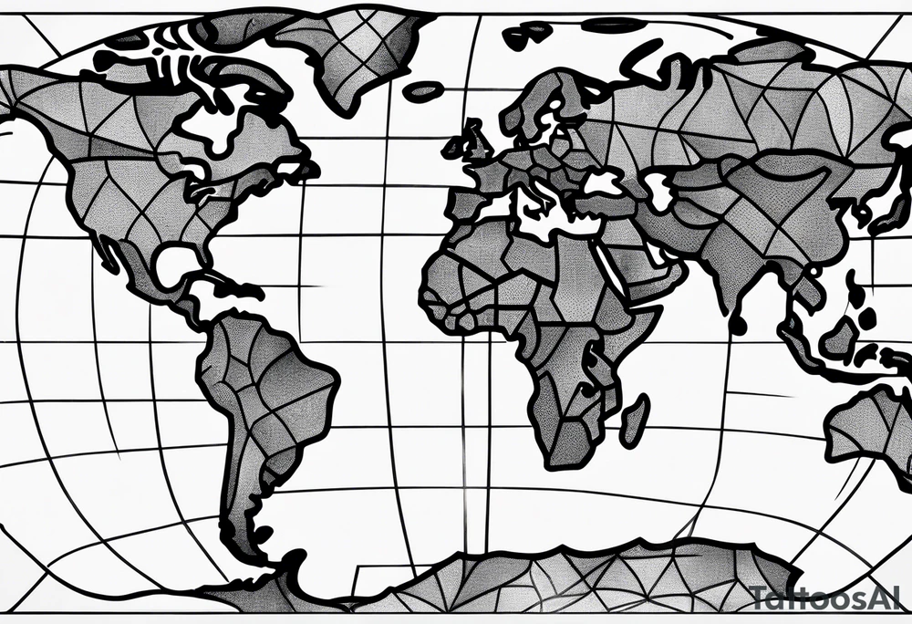 geometric world map tattoo with a cheetah tattoo idea