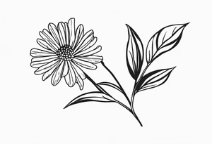 one very simple and no detailed golden wattle flower with stem in black and white, the few lines possible, fine-line tattoo idea