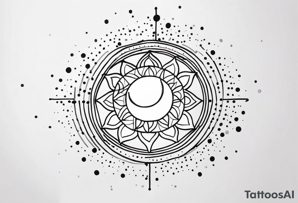 simple sun made of black dots and circles tattoo idea