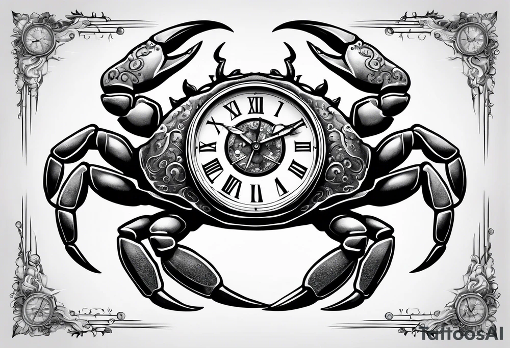 Zodiac crab with clock tattoo idea