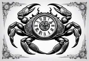 Zodiac crab with clock tattoo idea