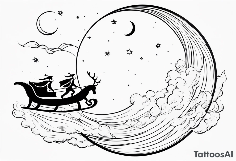 Santa flying across the moon with his sleigh tattoo idea