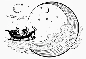 Santa flying across the moon with his sleigh tattoo idea