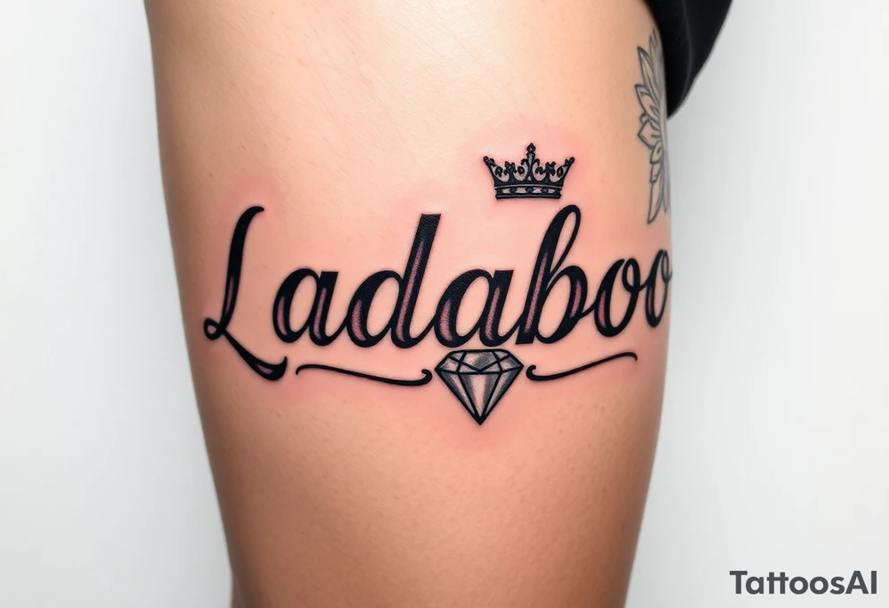 the name ladaboo with a crown and a diamond tattoo idea