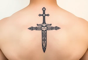 Fine line Celtic sword with a light horizontal line across the back of the blade tattoo idea