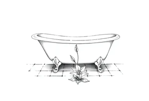 Clawfoot bathtub with lily coming up from tile floor tattoo idea