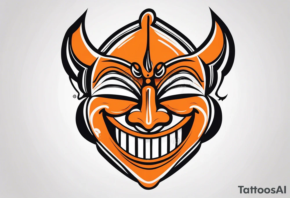 Laughing mask that is orange and black simplistic tattoo idea