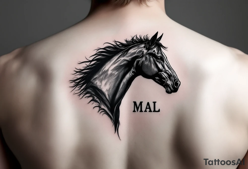 horse silhouette 
from the front
with littles letters M A L tattoo idea