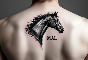 horse silhouette 
from the front
with littles letters M A L tattoo idea