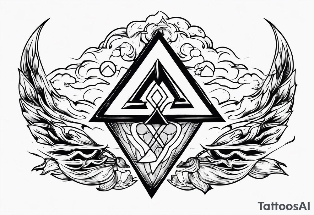 Valhalla shield valknut sword axe flames cloud tattoo idea Valhalla shield valknut sword axe flames cloud tattoo idea