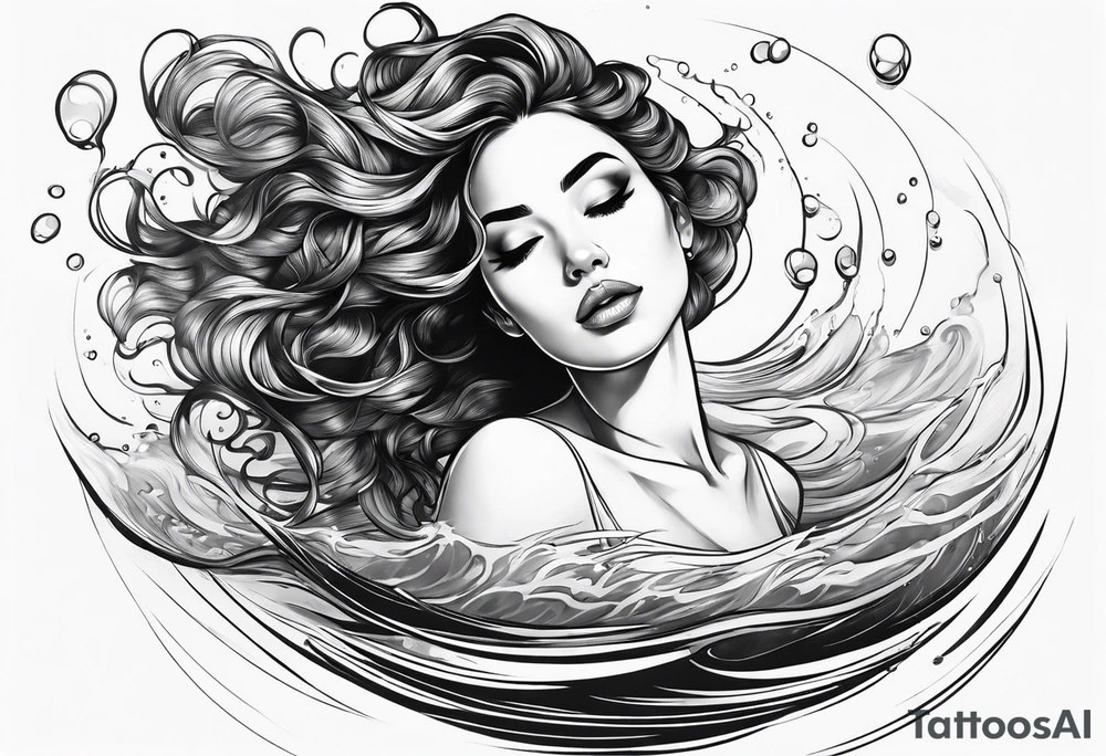 top down angle of woman floating in water tattoo idea