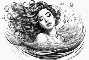 top down angle of woman floating in water tattoo idea
