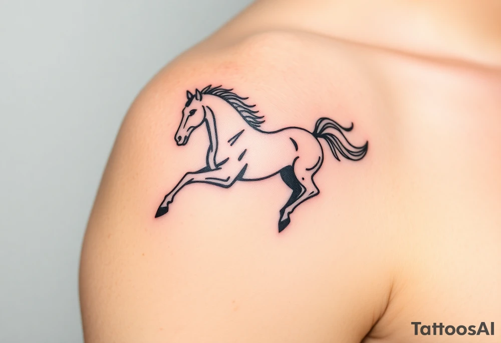 horse silhouette 
from the front which gallops from the front, with the 3 small letters discreetly integrated: L, A, M tattoo idea