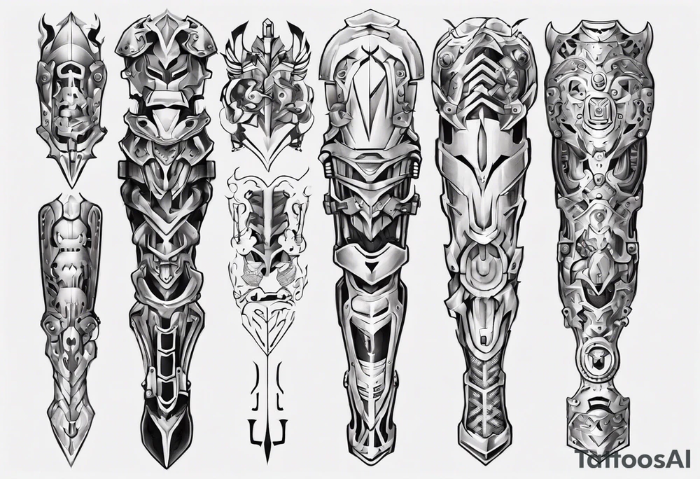 Leg armor mechanical tattoo idea
