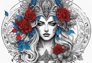 Hades with blue and red
shadowns and persephone symbols tattoo idea