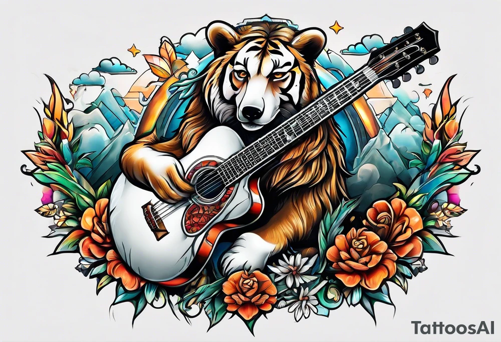 Animal fair and guitar tattoo idea