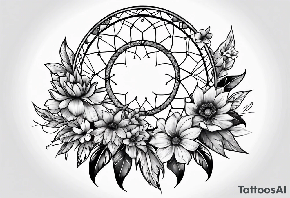Dream catcher with flowers tattoo idea