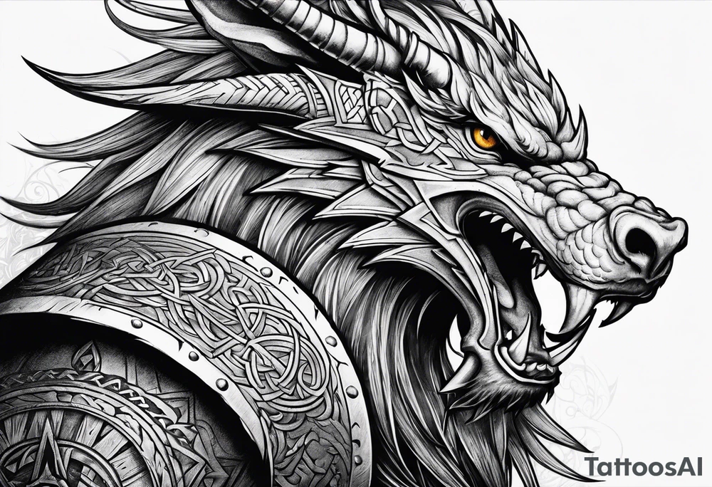 Valhalla sword shield dragon axe Valknut tribal tattoo idea Valhalla sword shield dragon axe Valknut tribal tattoo idea